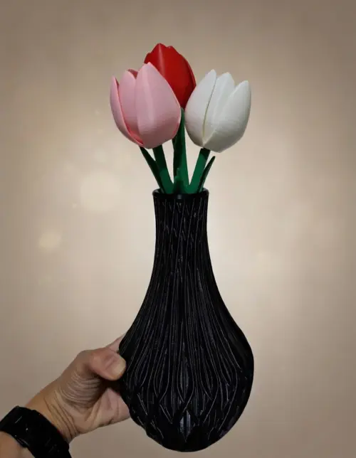 Vaso Escultural 3d +tulipas Coloridas