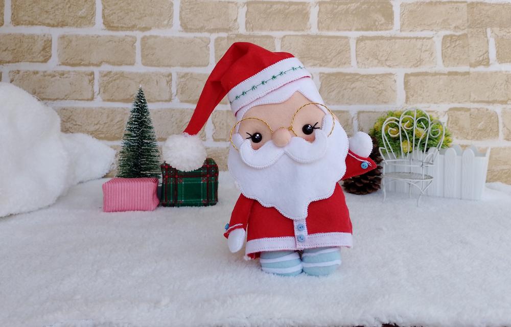 Papai Noel de Feltro Artesanal com Óculos - Coleção de Natal