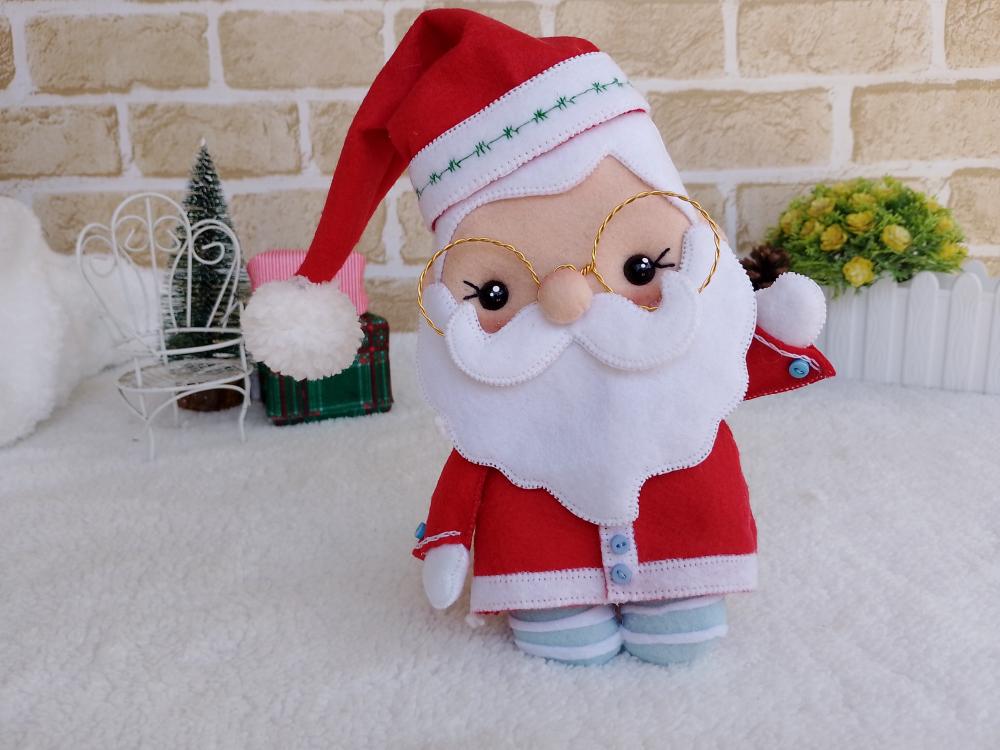 Papai Noel de Feltro Artesanal com Óculos - Coleção de Natal