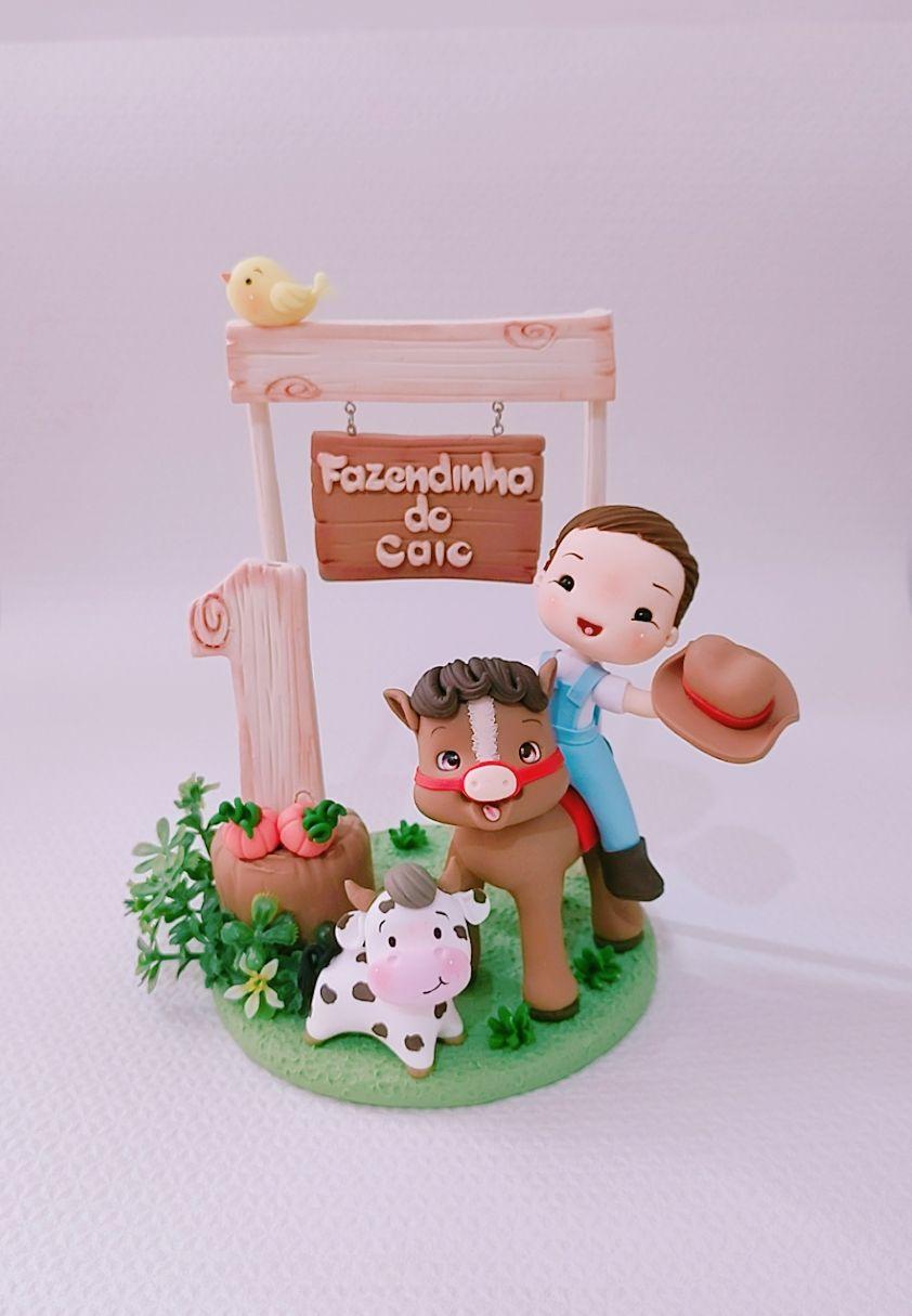 Topo de bolo fazendinha biscuit