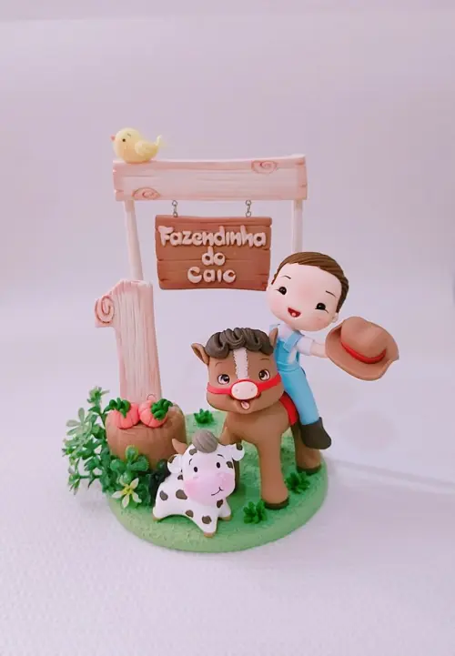 Topo de bolo fazendinha biscuit