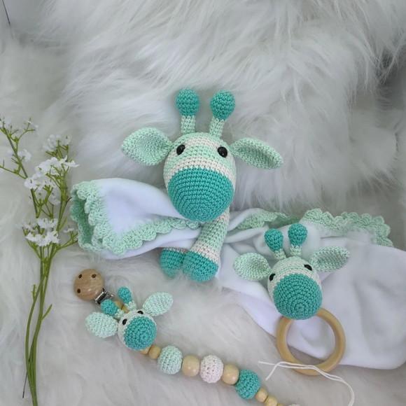 Kit Baby em Crochê com Naninha - Tema Girafa
