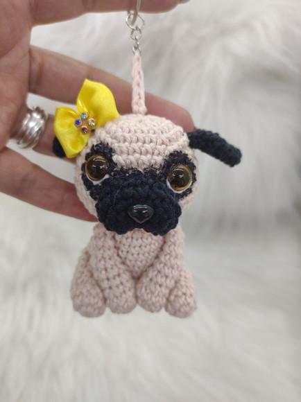 Mini Pug De Crochê - Chaveiro