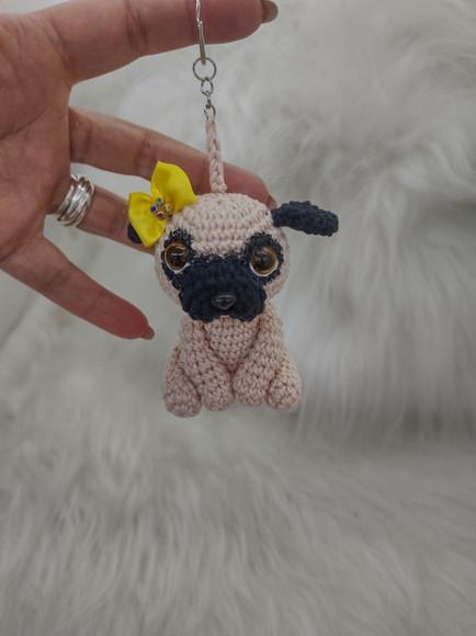Mini Pug De Crochê - Chaveiro