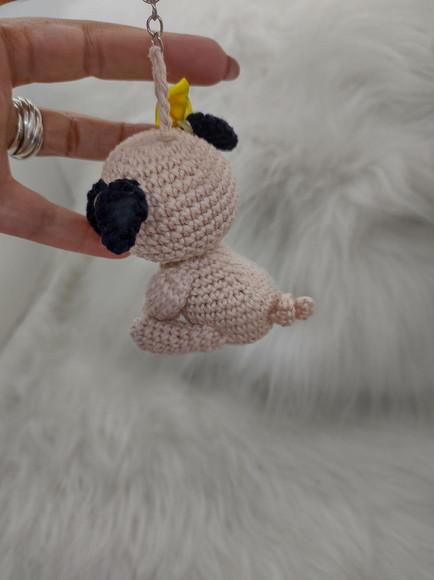 Mini Pug De Crochê - Chaveiro