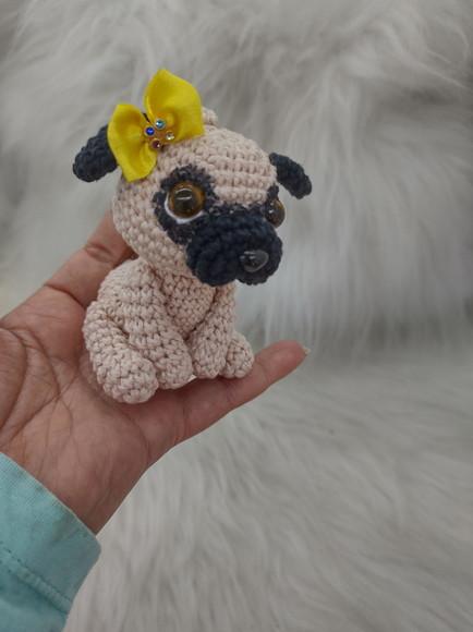 Mini Pug De Crochê - Chaveiro