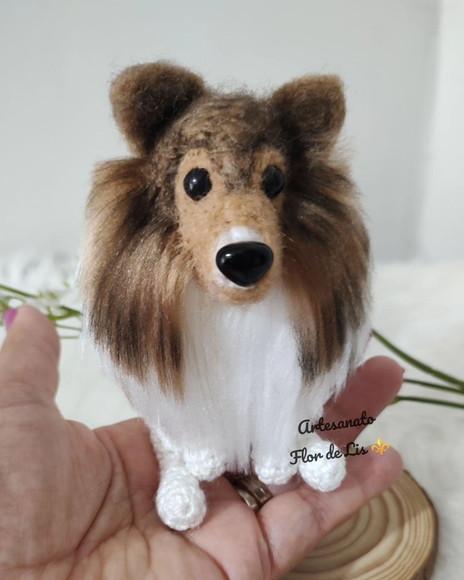 Miniatura Pastor Shetland- Amigurumi de Crochê com Feltragem