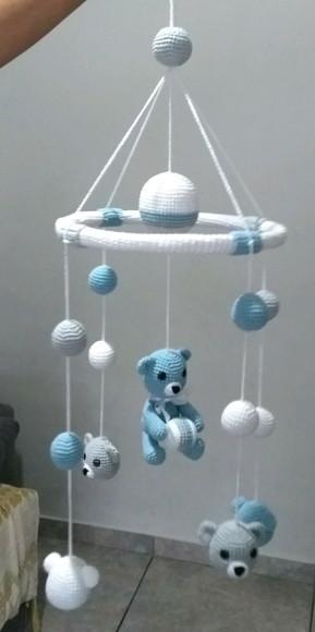 Mobile de Croche com Ursinhos e Bolinhas