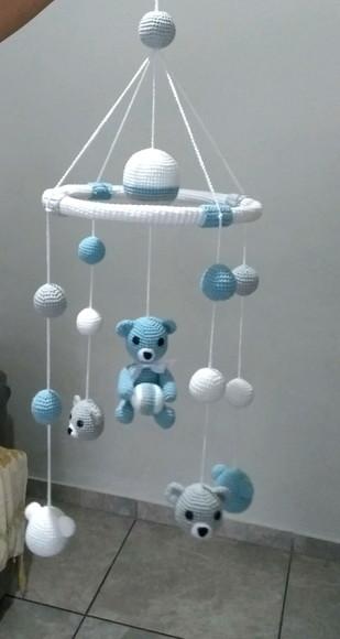 Mobile de Croche com Ursinhos e Bolinhas
