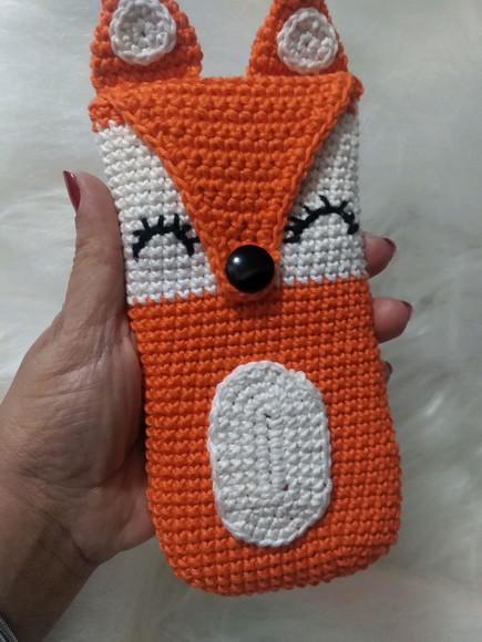 Porta Celular em Crochê - Raposa