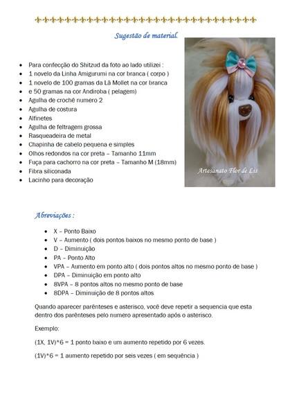 Receita Amigurumi Cachorrinho Shitzu