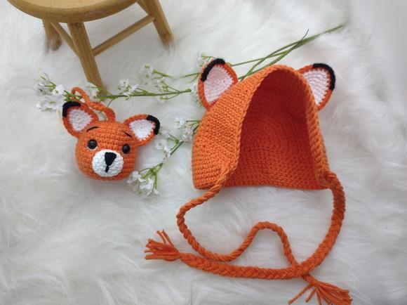 Toucas Em Croche Para Bebês Com Chaveiro - Raposa