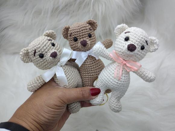 Trio de Mini Ursinho em Crochê - Amigurumi
