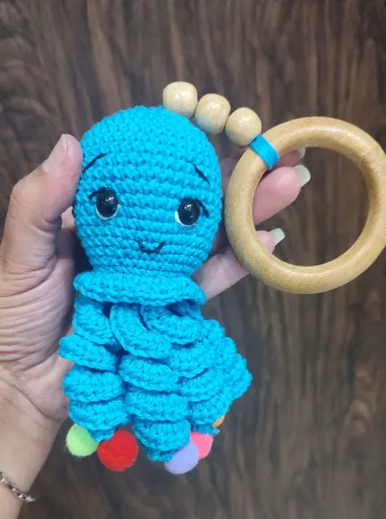 Amigurumi Chocalho Polvo Azul