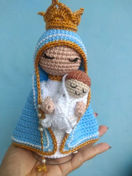 Amigurumi Virgem Maria com menino Jesus