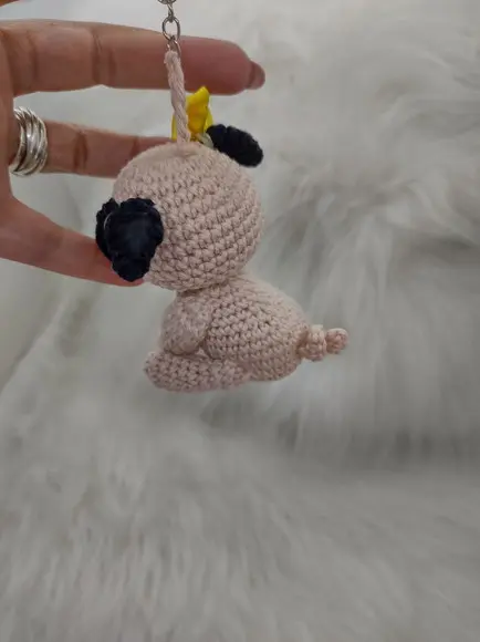 Mini Pug De Crochê - Chaveiro