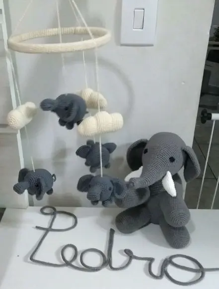 Mobile de Croche Elefante e Nuvem