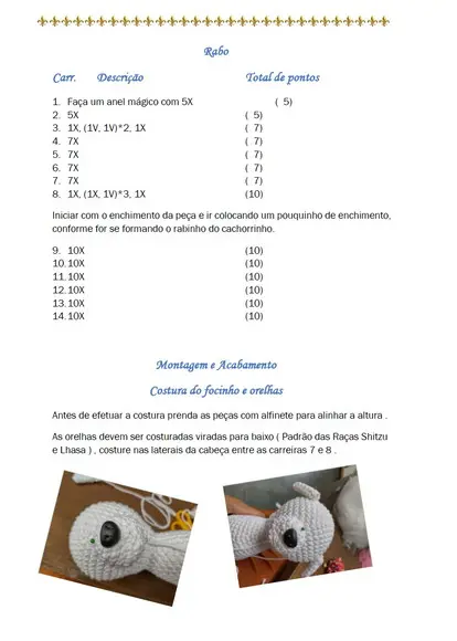 Receita Amigurumi Cachorrinho Shitzu