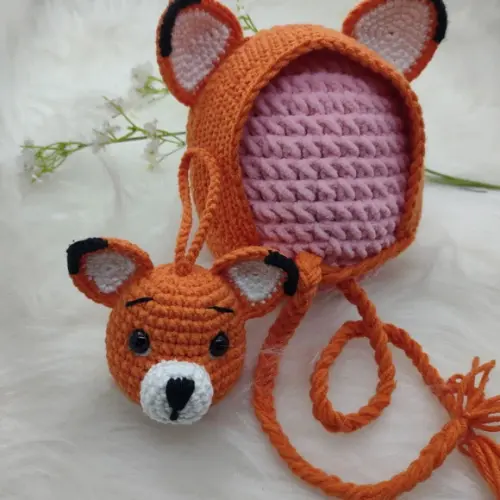 Toucas Em Croche Para Bebês Com Chaveiro - Raposa