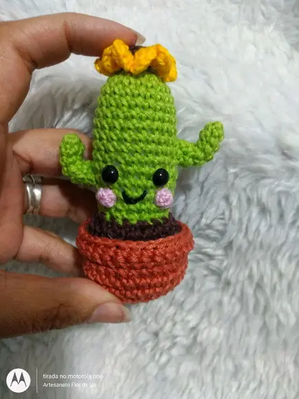 Trio de Chaveiros de Crochê Cactos