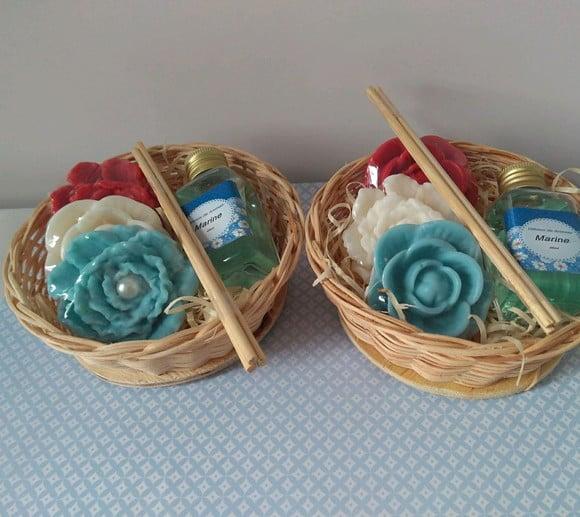 Kit cesta de sabonetes e mini difusor