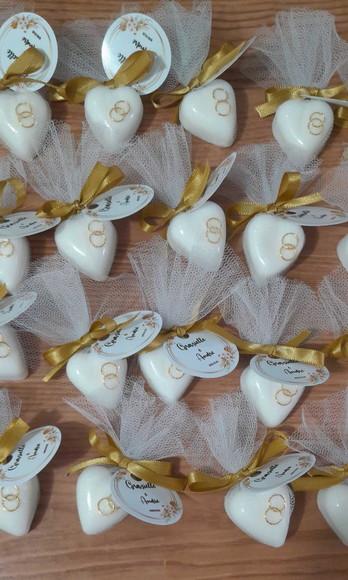 Mini Sabonetes Coração com Aliança Casamento