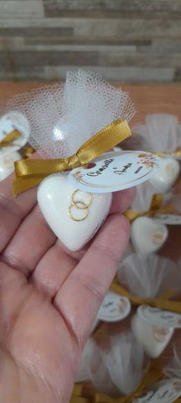 Mini Sabonetes Coração com Aliança Casamento