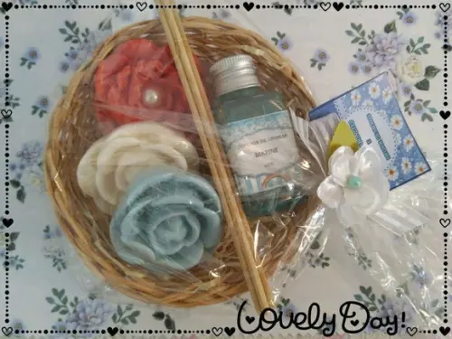 Kit cesta de sabonetes e mini difusor