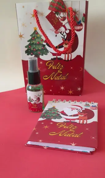 Kit de Bloquinho A6 + Home Spray e Sacolinha Estampa Natal