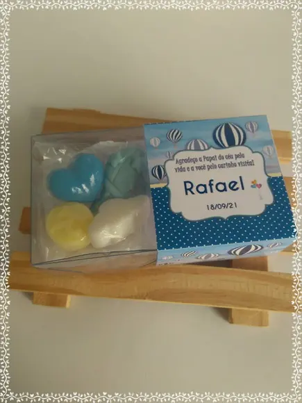 Lembrancinha Sabonete Balão +nuvem+coração+inicial do Nome