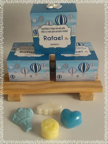 Lembrancinha Sabonete Balão +nuvem+coração+inicial do Nome