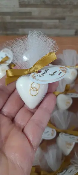 Mini Sabonetes Coração com Aliança Casamento