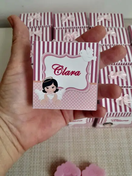 Sabonete Anjinho Batizado na Caixa de Acetato Personalizada