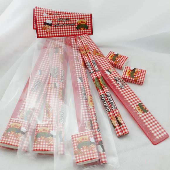 30 Kit Escolar Lapis +borracha + Regua (tema Pizza)
