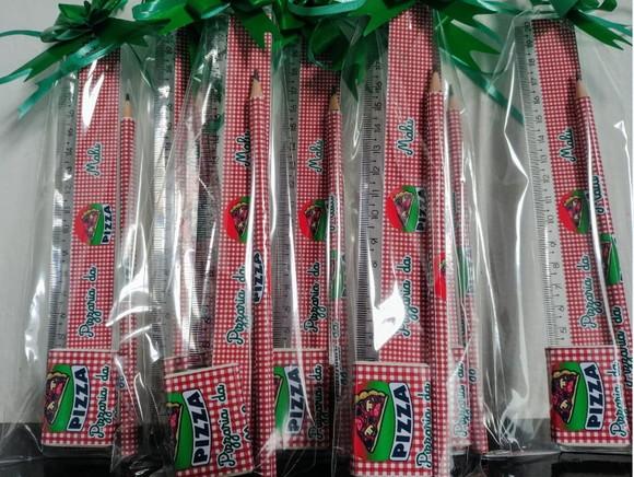 Kit Escolar Lapis +borracha + Regua (tema Pizza)