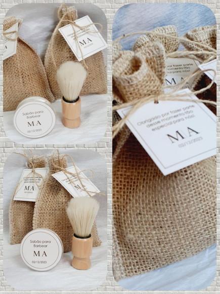Kit Lembrancinhas Padrinhos/pais Sabão de Barbear e Pincel