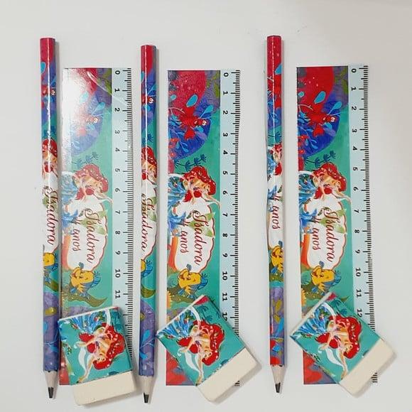45 Kit Escolar Lapis+borracha+regua Personagens
