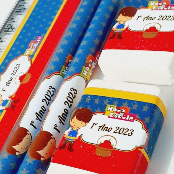 45 Kit Escolar Lapis+borracha+regua Personagens