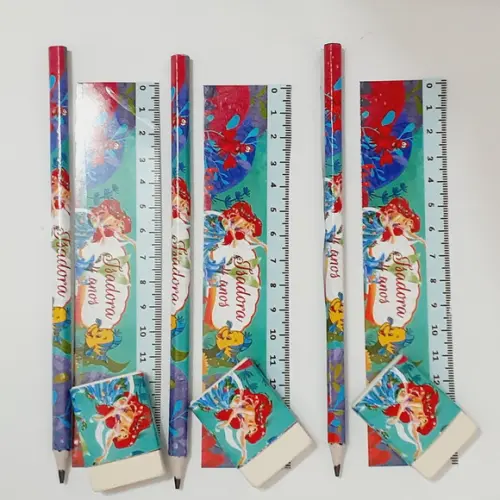 45 Kit Escolar Lapis+borracha+regua Personagens