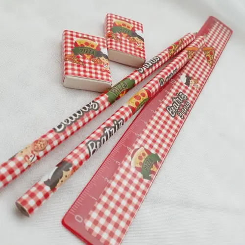 30 Kit Escolar Lapis +borracha + Regua (tema Pizza)