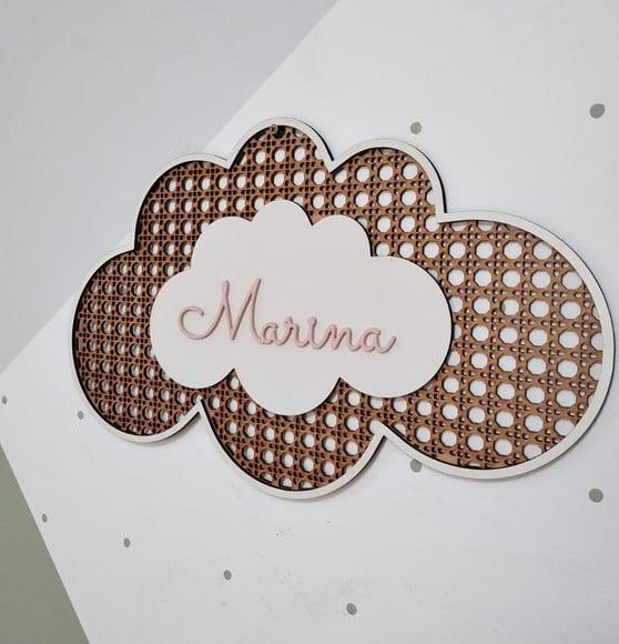 Porta Maternidade Nuvem Palha Indiana mdf com Nome