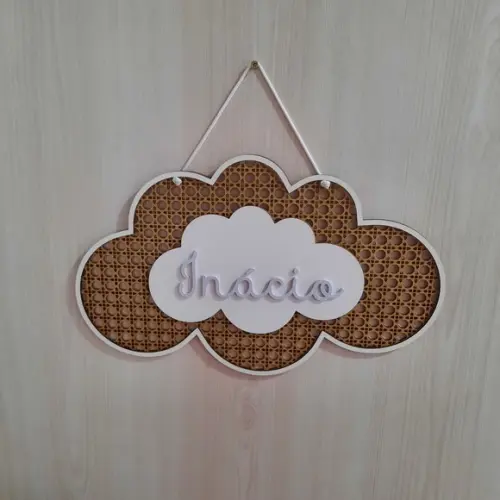 Porta Maternidade Nuvem Palha Indiana mdf com Nome