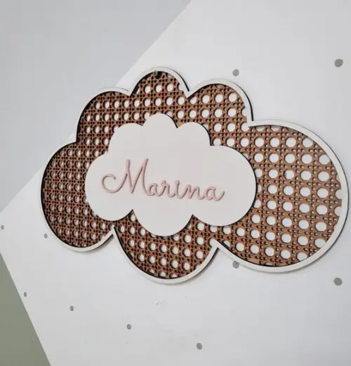 Porta Maternidade Nuvem Palha Indiana mdf com Nome