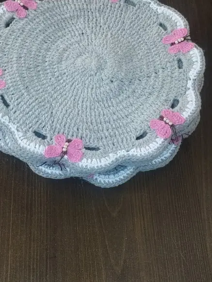 Sousplat de Crochê com Borboletas Rosa | Jogo Americano Arte