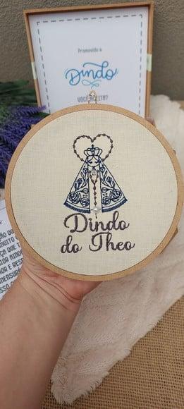 Convite Padrinho Batismo com Quadro Bordado e Mini Terço