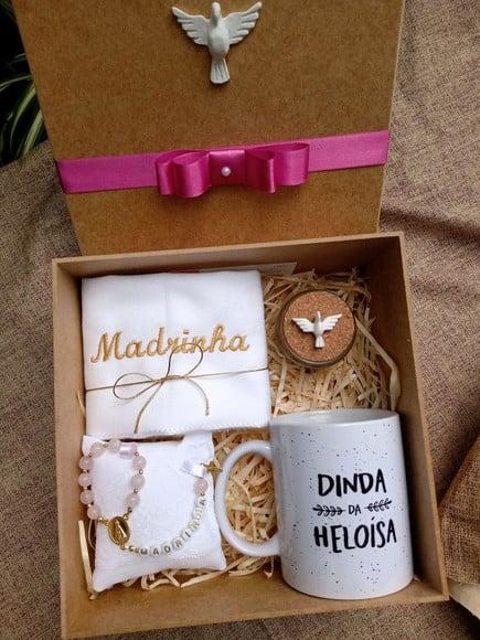 Convite para Padrinhos de Batismo com Toalha, Vela, Terço