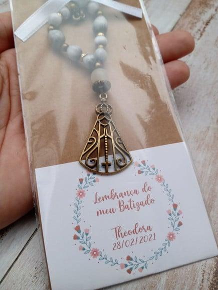 Mini Terço Chaveiro Nossa Senhora em Semente