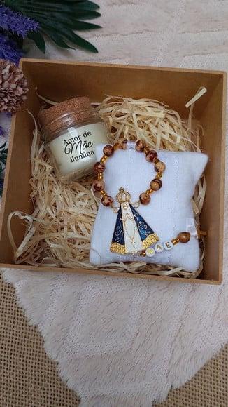 Presente Dia das Mães com Terço e Vela