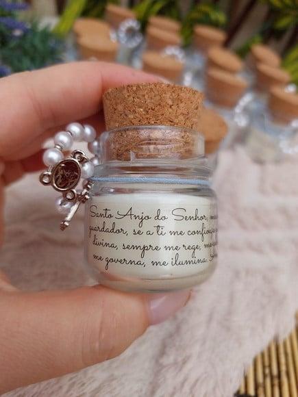 Vela 40 ml Artesanal para Batizado com Mini Terço