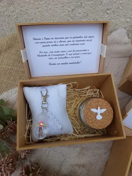 Convite ou Lembrança Padrinhos com Chaveiro Anjo (unitário)